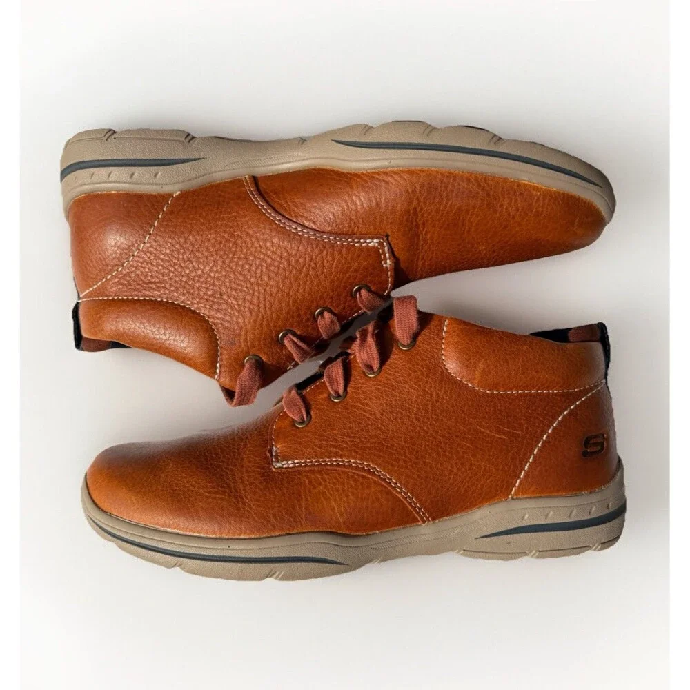 Skecher’s Men’s Harper Meldon Chukka Boots Brown Leather Lace Up Cushioned 7 M